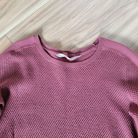 Athleta Thermal Honeycomb Split Hem Crewneck Merino Wool Pullover Sweater Rust - Picture 5 of 15